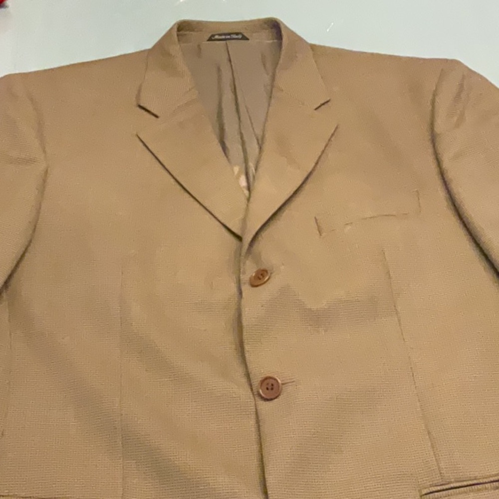 MISSONI jacket, tan knit,see closeup of spot on front, 42R